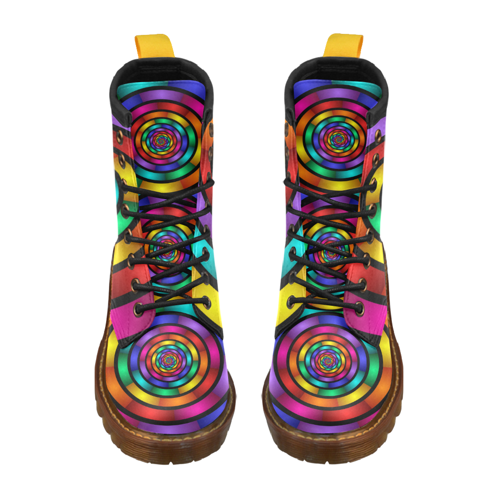 Round Psychedelic Colorful Modern Fractal Graphic High Grade PU Leather Martin Boots For Men Model 402H