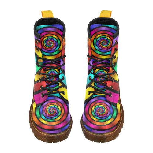 Round Psychedelic Colorful Modern Fractal Graphic High Grade PU Leather Martin Boots For Men Model 402H