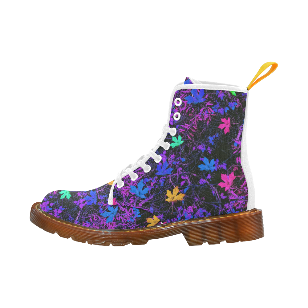 maple leaf in pink blue green yellow purple with pink and purple creepers plants background Martin Boots For Women Model 1203H