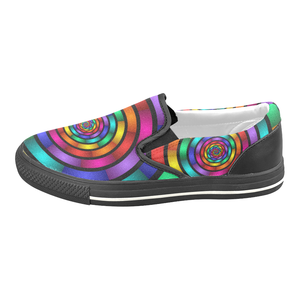 Round Psychedelic Colorful Modern Fractal Graphic Slip-on Canvas Shoes for Kid (Model 019)