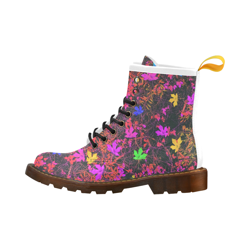 maple leaf in yellow green pink blue red with red and orange creepers plants background High Grade PU Leather Martin Boots For Men Model 402H