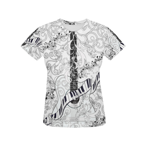 Guitar Line Art Print by Juleez All Over Print T-Shirt for Women (USA Size) (Model T40)