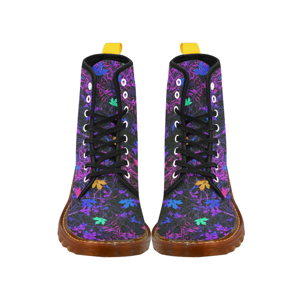 maple leaf in pink blue green yellow purple with pink and purple creepers plants background Martin Boots For Women Model 1203H