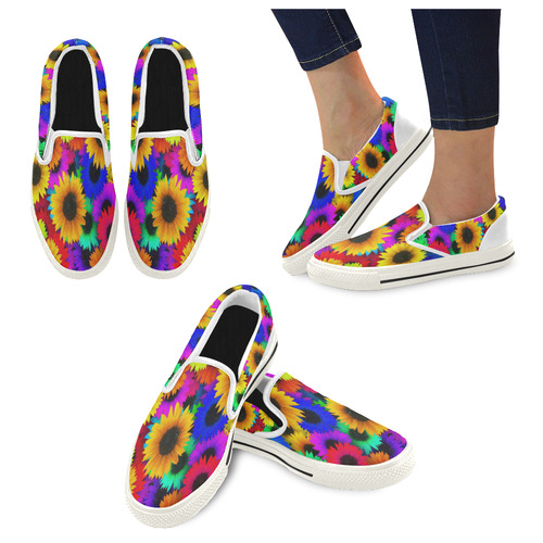 Neon Rainbow Pop Sunflowers Slip-on Canvas Shoes for Kid (Model 019)
