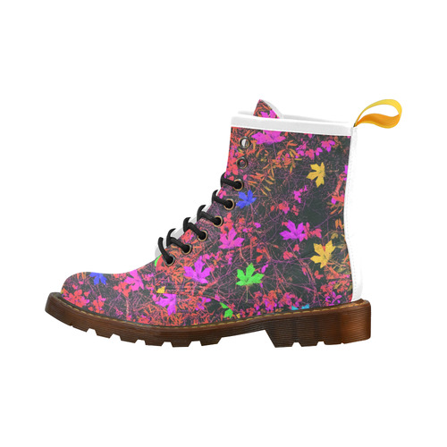 maple leaf in yellow green pink blue red with red and orange creepers plants background High Grade PU Leather Martin Boots For Women Model 402H
