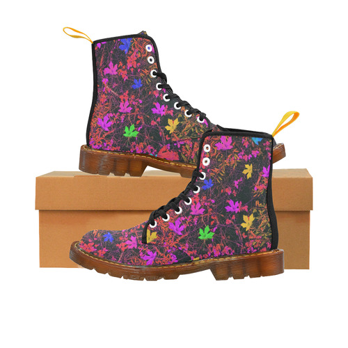maple leaf in yellow green pink blue red with red and orange creepers plants background Martin Boots For Men Model 1203H