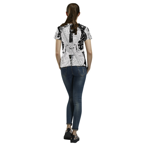 Ladies Violin Line Art T Shirt by Juleez All Over Print T-Shirt for Women (USA Size) (Model T40)