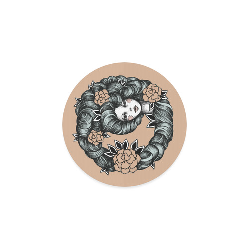 ink girl - flower hair Round Coaster
