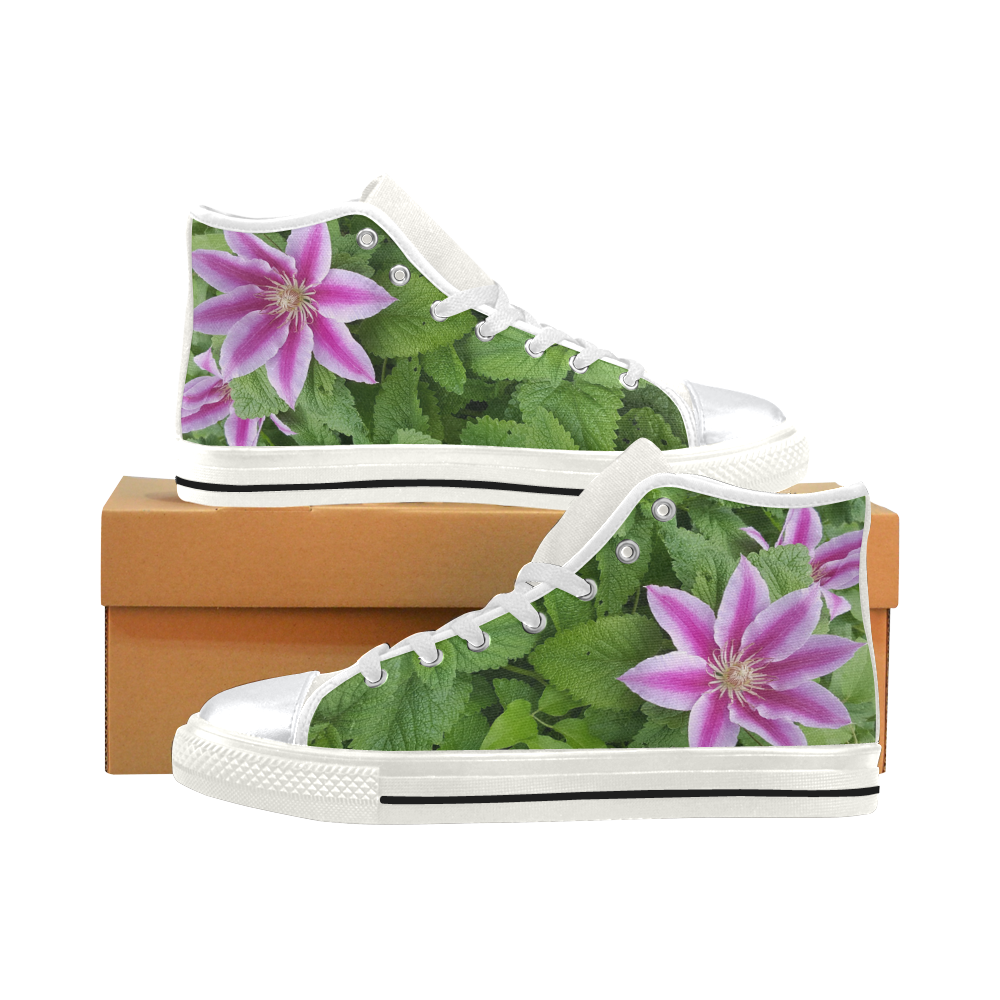 Purple Flower High Top Canvas Shoes for Kid (Model 017)