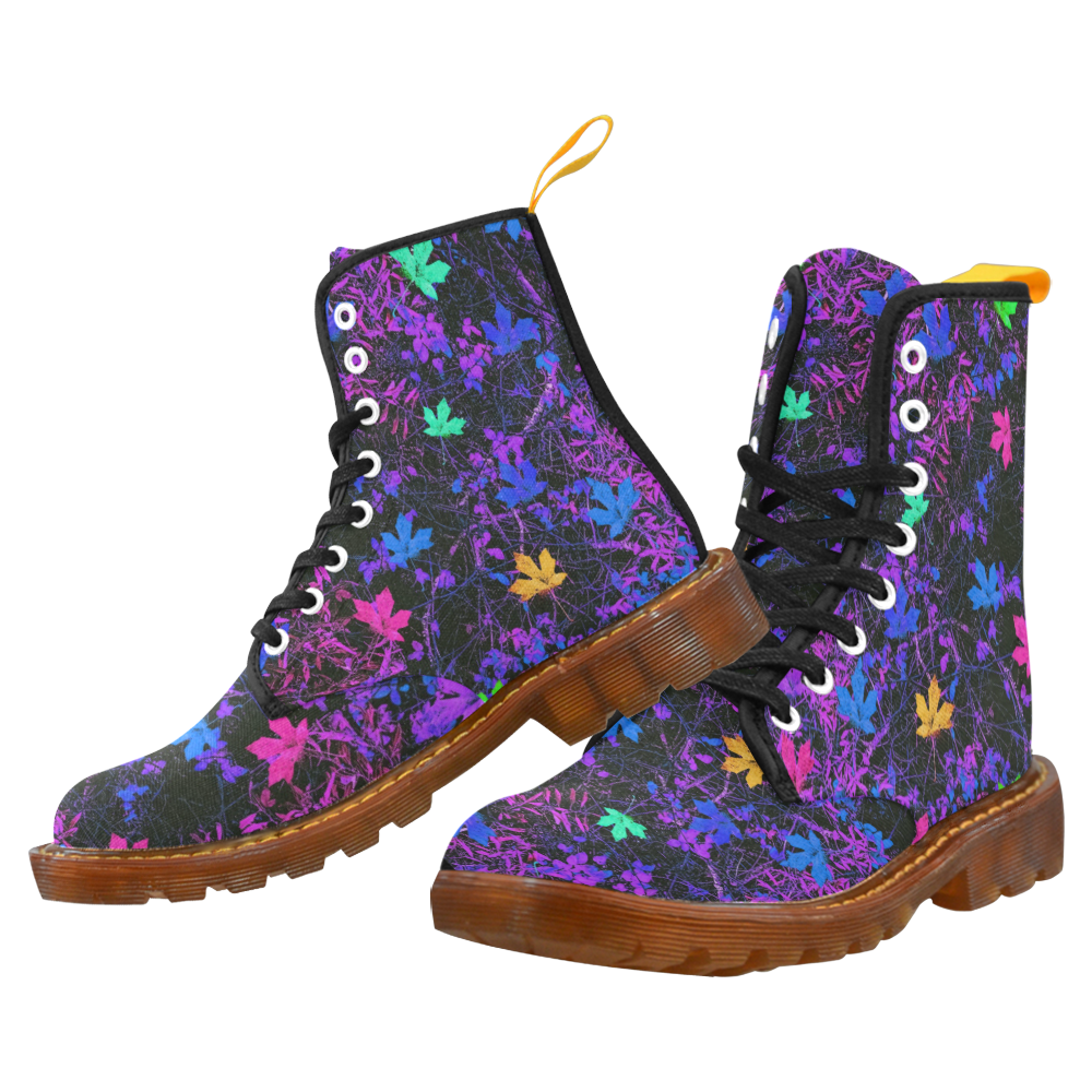 maple leaf in pink blue green yellow purple with pink and purple creepers plants background Martin Boots For Men Model 1203H