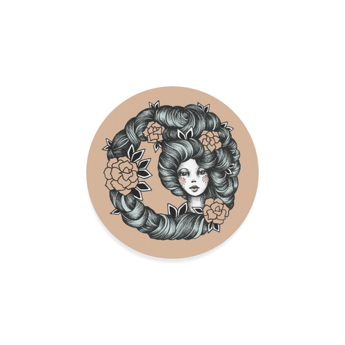 ink girl - flower hair Round Coaster