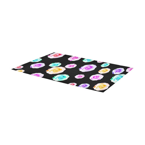 colorful roses in pink purple green yellow with black background Area Rug 7'x3'3''