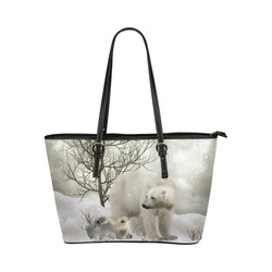Awesome polar bear Leather Tote Bag/Small (Model 1651)