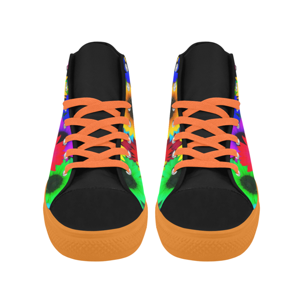 Neon Rainbow Pop Sunflowers Aquila High Top Microfiber Leather Women's Shoes (Model 032)