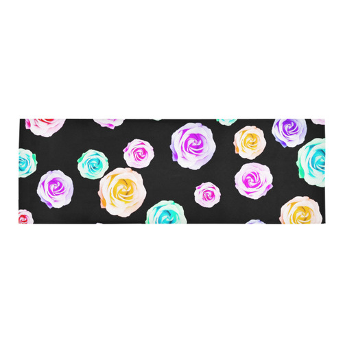 colorful roses in pink purple green yellow with black background Area Rug 9'6''x3'3''