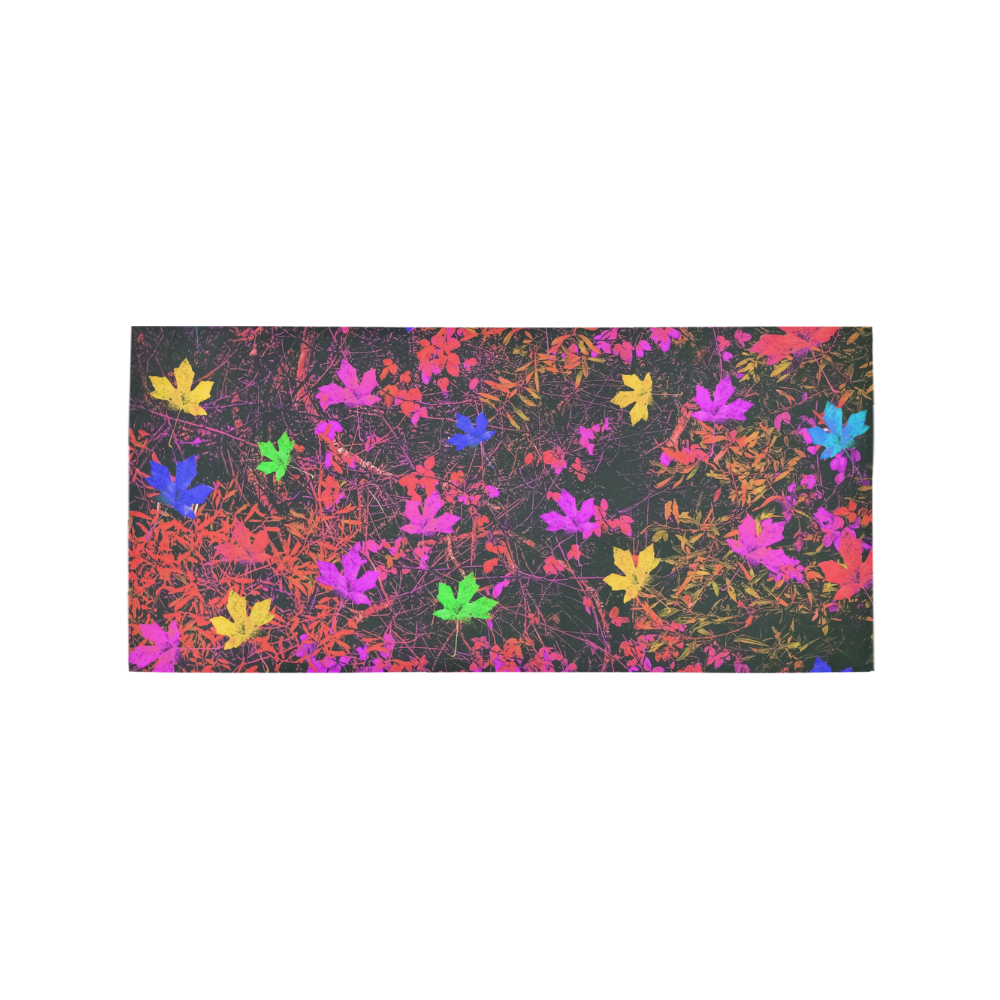 maple leaf in yellow green pink blue red with red and orange creepers plants background Area Rug 7'x3'3''