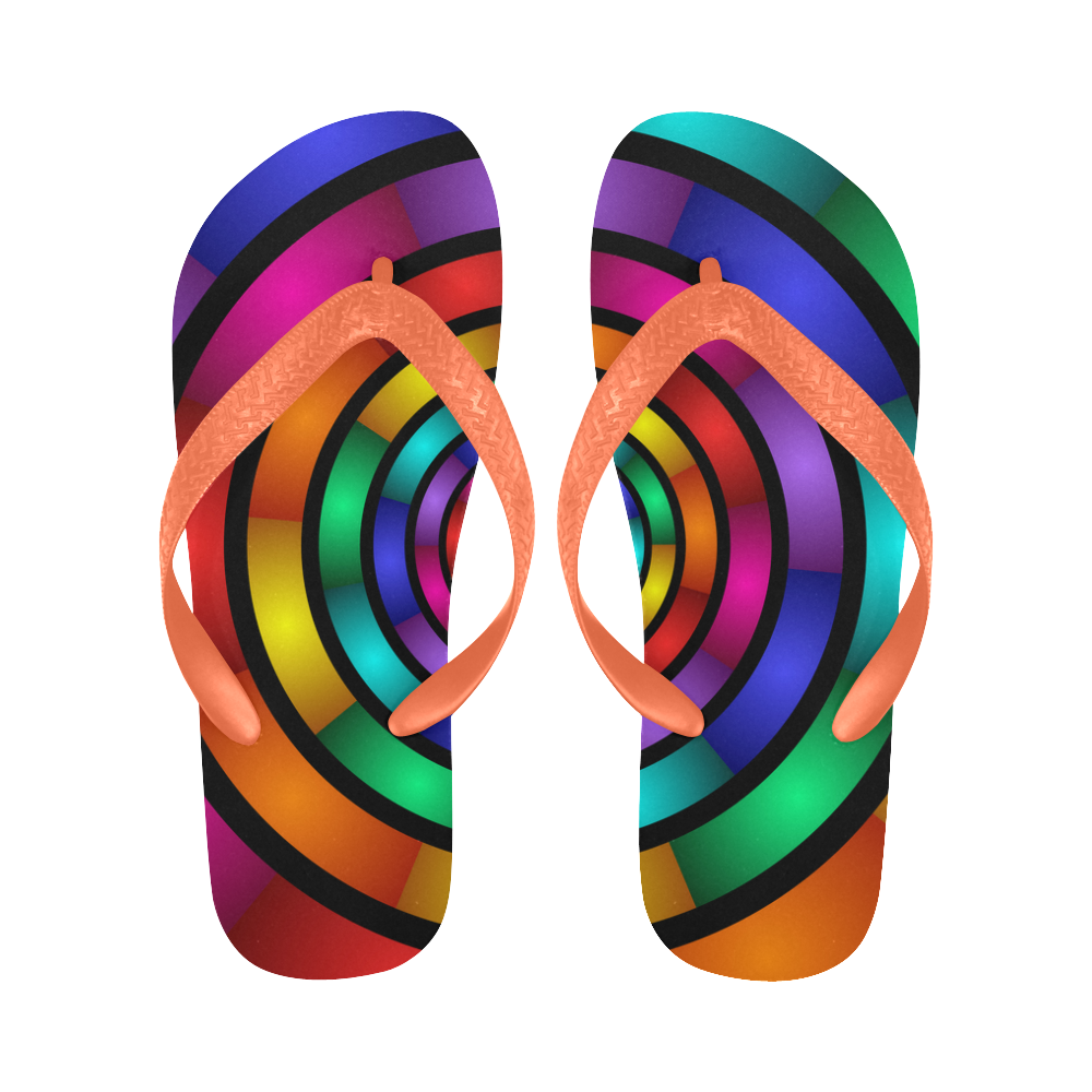 Round Psychedelic Colorful Modern Fractal Graphic Flip Flops for Men/Women (Model 040)