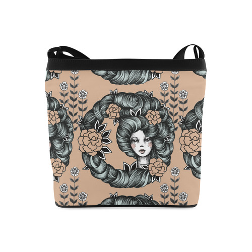 ink girl - flower hair pattern Crossbody Bags (Model 1613)