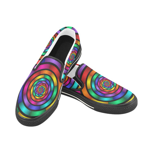 Round Psychedelic Colorful Modern Fractal Graphic Slip-on Canvas Shoes for Kid (Model 019)