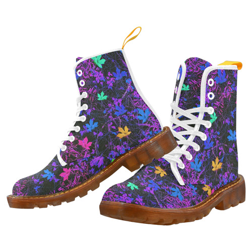 maple leaf in pink blue green yellow purple with pink and purple creepers plants background Martin Boots For Women Model 1203H