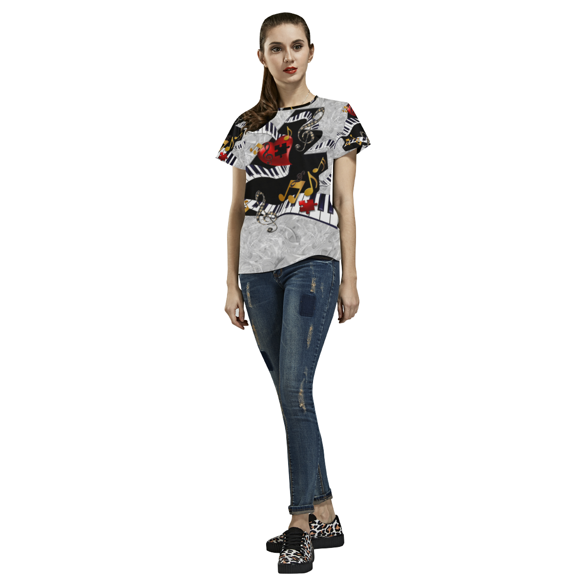Cool Piano T Shirt by Juleez All Over Print T-Shirt for Women (USA Size) (Model T40)