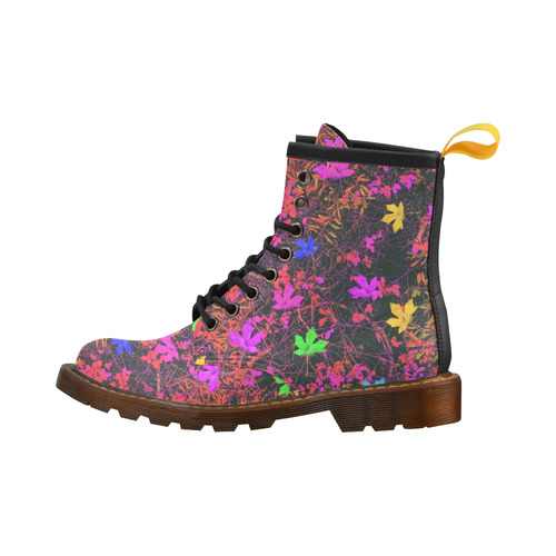 maple leaf in yellow green pink blue red with red and orange creepers plants background High Grade PU Leather Martin Boots For Women Model 402H