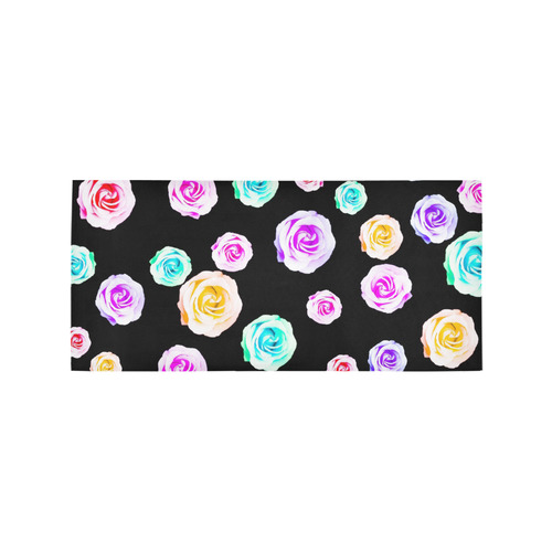 colorful roses in pink purple green yellow with black background Area Rug 7'x3'3''