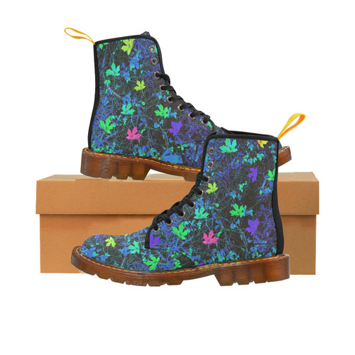 maple leaf in pink green purple blue yellow with blue creepers plants background Martin Boots For Men Model 1203H