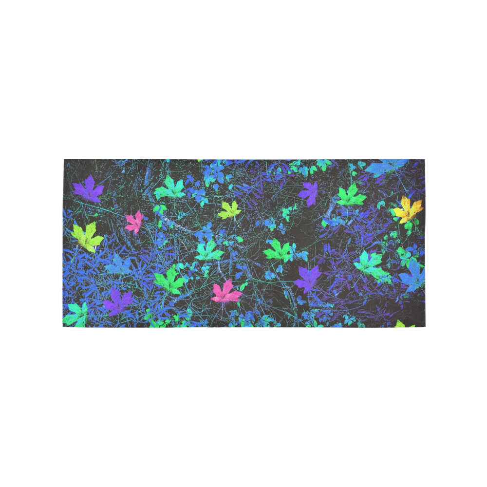 maple leaf in pink green purple blue yellow with blue creepers plants background Area Rug 7'x3'3''