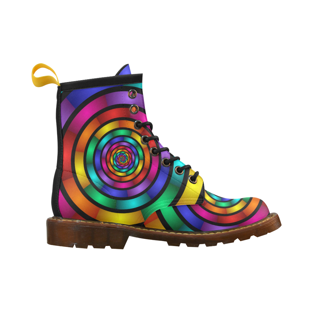 Round Psychedelic Colorful Modern Fractal Graphic High Grade PU Leather Martin Boots For Women Model 402H