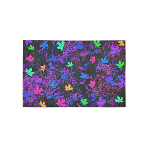maple leaf in pink blue green yellow purple with pink and purple creepers plants background Area Rug 5'x3'3''