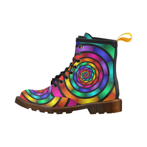 Round Psychedelic Colorful Modern Fractal Graphic High Grade PU Leather Martin Boots For Women Model 402H