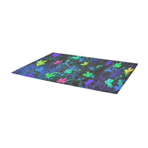 maple leaf in pink green purple blue yellow with blue creepers plants background Area Rug 9'6''x3'3''