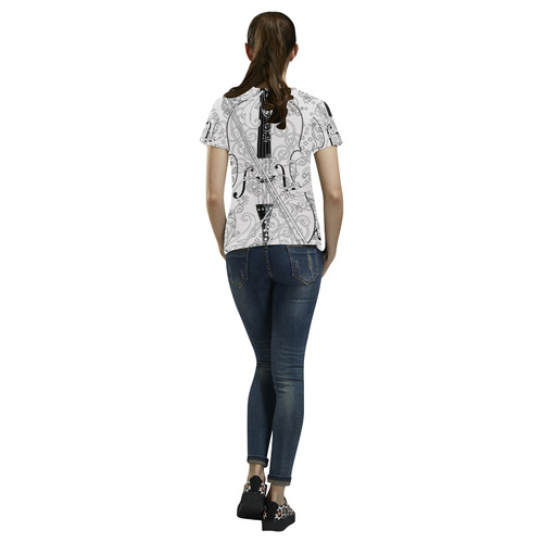 Violin Line Art Design by Juleez All Over Print T-Shirt for Women (USA Size) (Model T40)