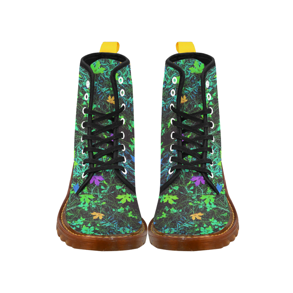 maple leaf in pink blue green yellow orange with green creepers plants background Martin Boots For Women Model 1203H