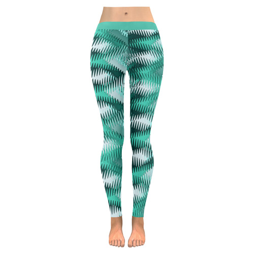 Aqua Green Wavy Women's Low Rise Leggings (Invisible Stitch) (Model L05)