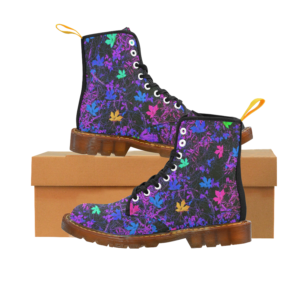 maple leaf in pink blue green yellow purple with pink and purple creepers plants background Martin Boots For Men Model 1203H