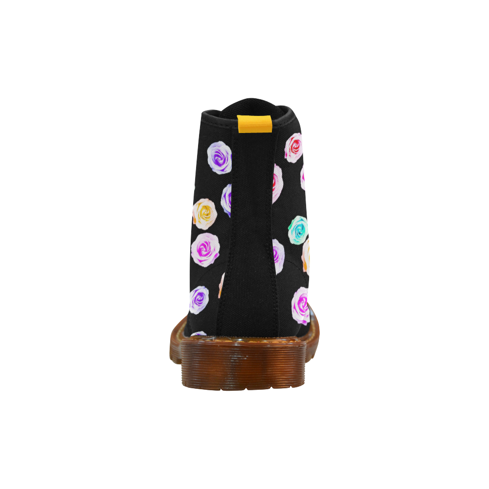 colorful roses in pink purple green yellow with black background Martin Boots For Women Model 1203H