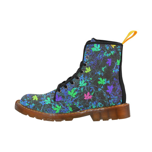 maple leaf in pink green purple blue yellow with blue creepers plants background Martin Boots For Men Model 1203H
