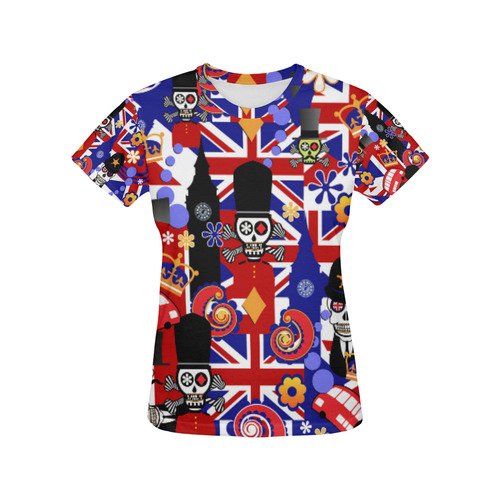 UK London Flag Brit Sugar Skull Shirt All Over Print T-Shirt for Women (USA Size) (Model T40)