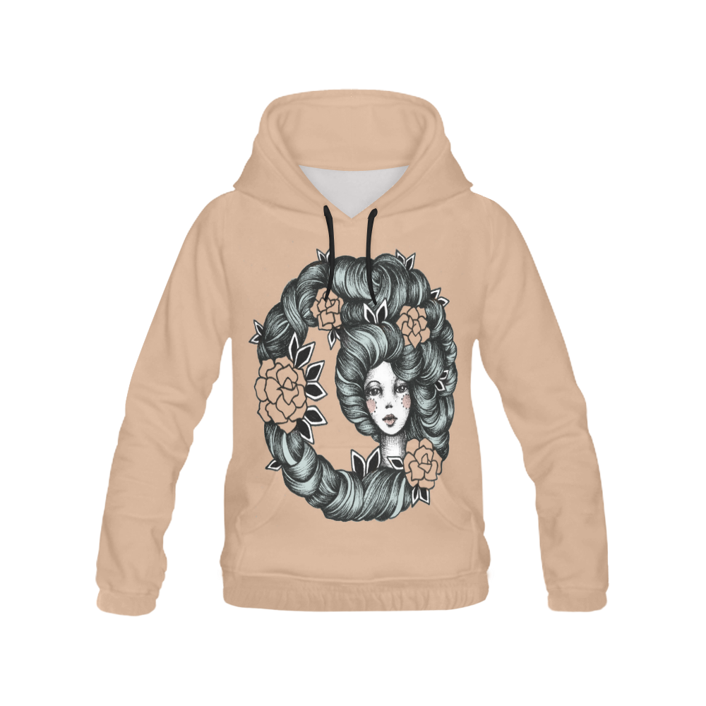 ink girl - flower hair All Over Print Hoodie for Women (USA Size) (Model H13)
