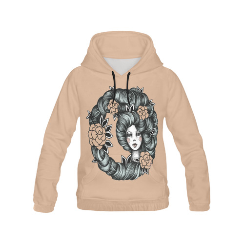 ink girl - flower hair All Over Print Hoodie for Women (USA Size) (Model H13)