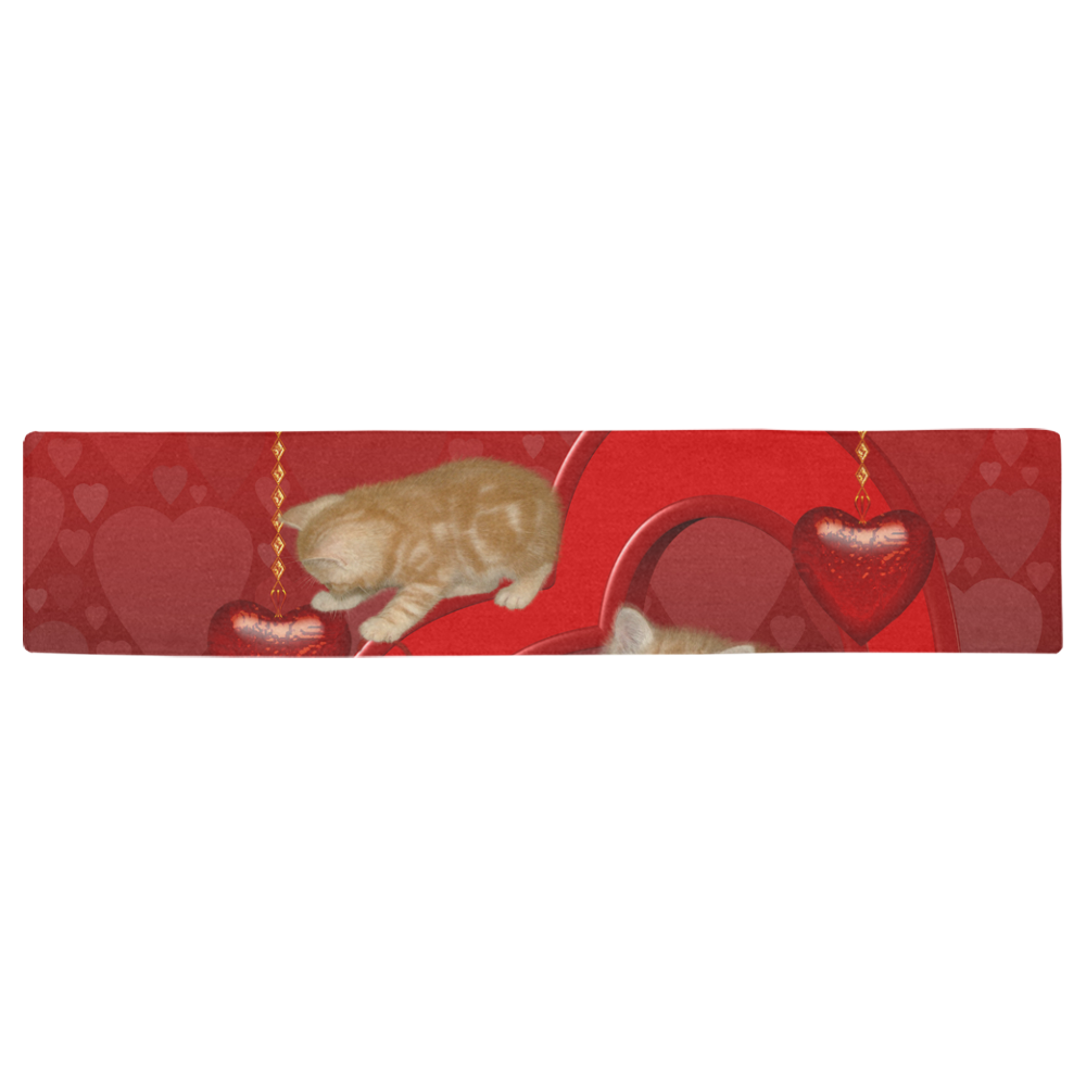 Cute kitten with hearts Table Runner 16x72 inch