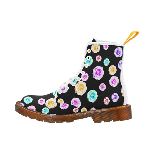 colorful roses in pink purple green yellow with black background Martin Boots For Men Model 1203H