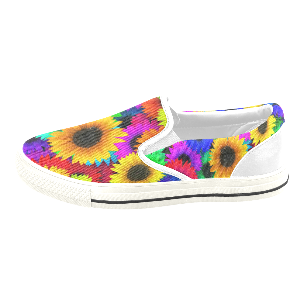 Neon Rainbow Pop Sunflowers Slip-on Canvas Shoes for Kid (Model 019)