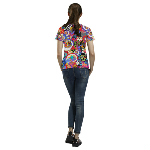 Ladies T Shirt Sugar Skull Pop Art Colorful Print by Juleez All Over Print T-Shirt for Women (USA Size) (Model T40)