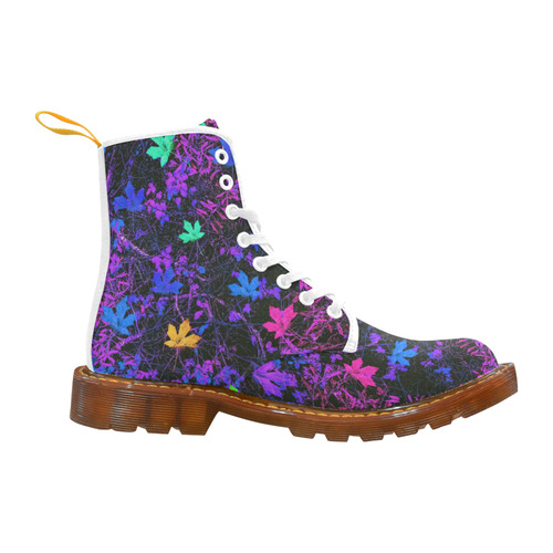 maple leaf in pink blue green yellow purple with pink and purple creepers plants background Martin Boots For Women Model 1203H