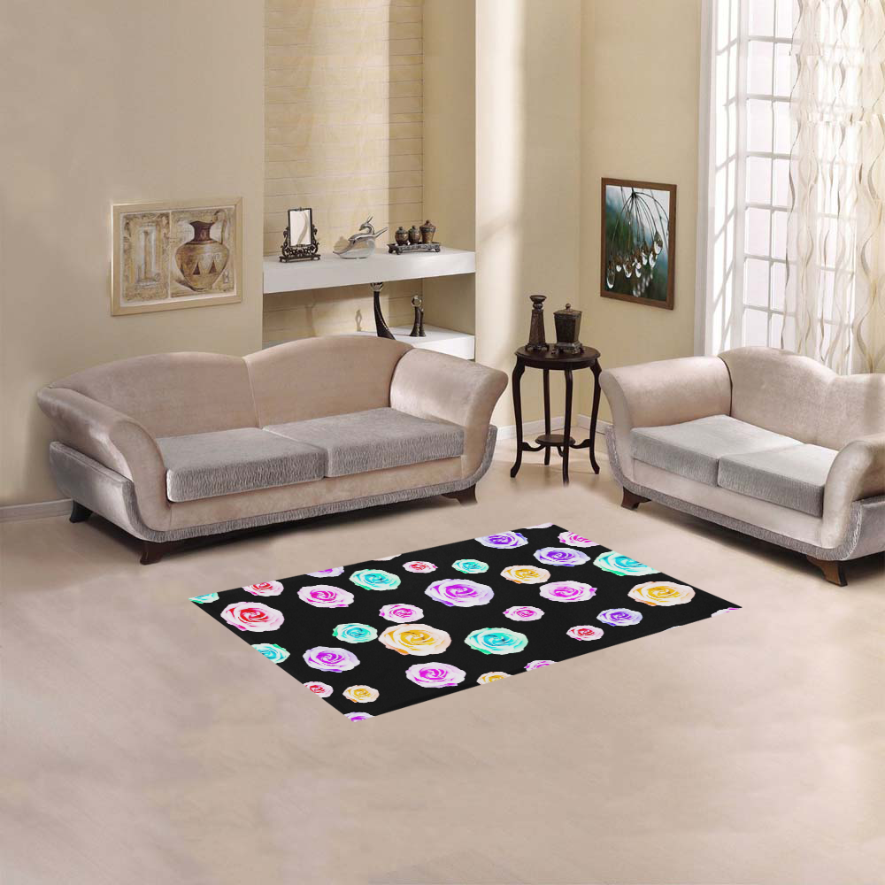 colorful roses in pink purple green yellow with black background Area Rug 2'7"x 1'8‘’