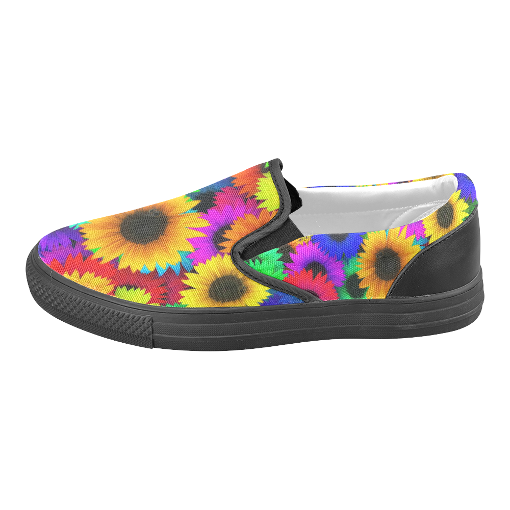 Neon Rainbow Pop Sunflowers Men's Unusual Slip-on Canvas Shoes (Model 019)