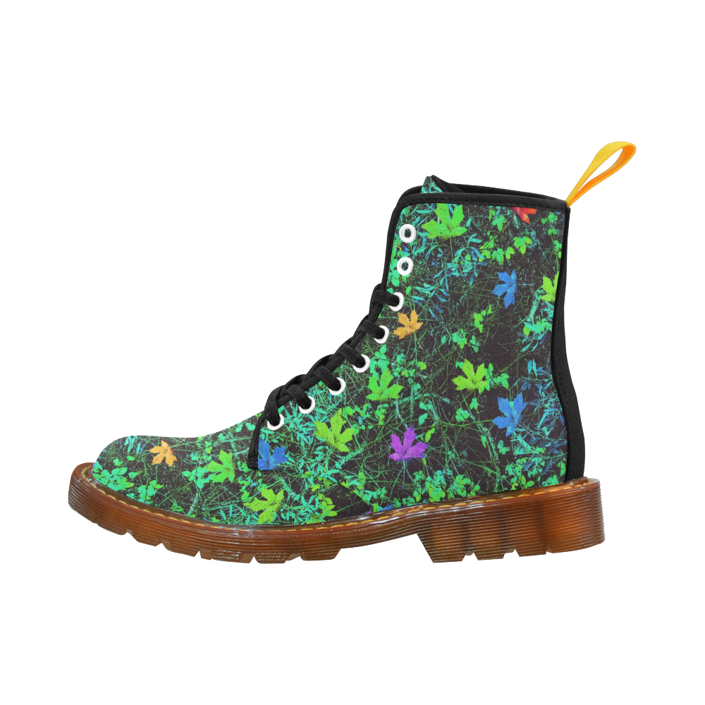 maple leaf in pink blue green yellow orange with green creepers plants background Martin Boots For Men Model 1203H